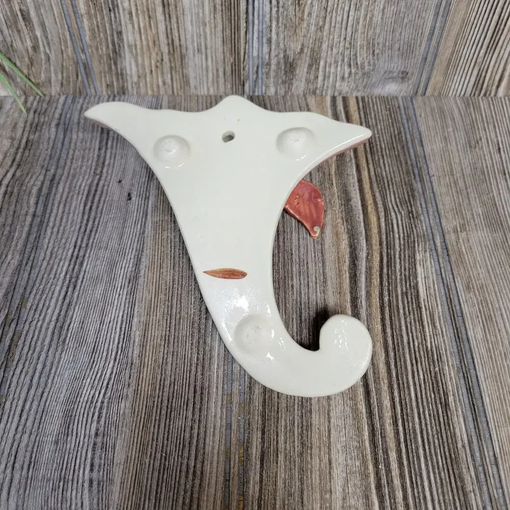 Vintage Pink Duck Cattails Cornucopia Wall Pocket Vase Planter Mid Century 1940s